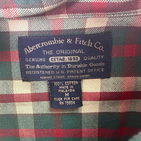 Abercrombie & Fitch Co. Men’s Red/Green Plaid Button-Up Long Sleeve Shirt Size M - Picture 6 of 8